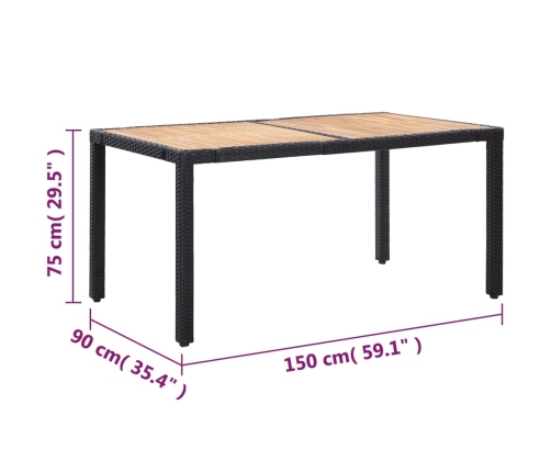 Set comedor de jardín 7 piezas y cojines ratán sintético negro
