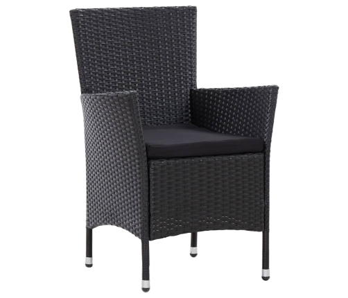 Set comedor de jardín 7 piezas y cojines ratán sintético negro