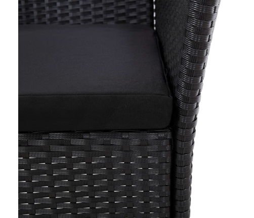 Set comedor de jardín 7 piezas y cojines ratán sintético negro