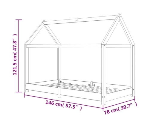 Estructura de cama infantil de madera maciza de pino 70x140 cm