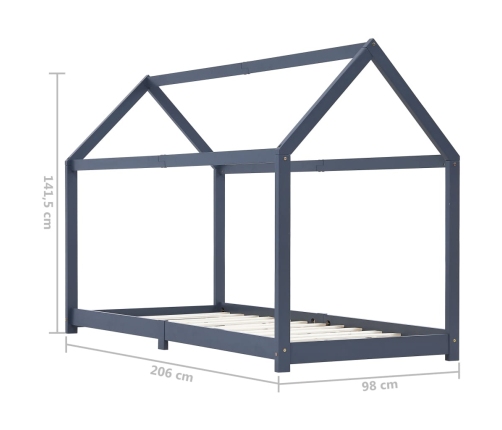 Estructura de cama infantil madera maciza pino gris 90x200 cm