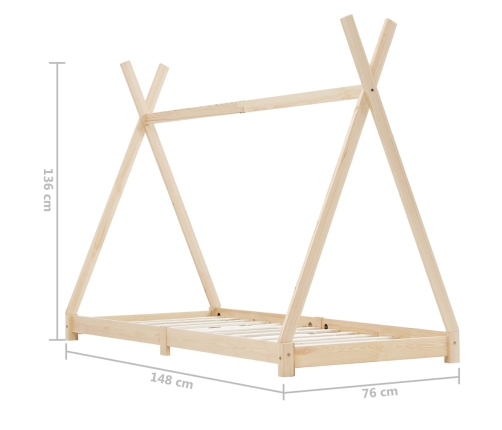 Estructura de cama infantil de madera maciza de pino 70x140 cm