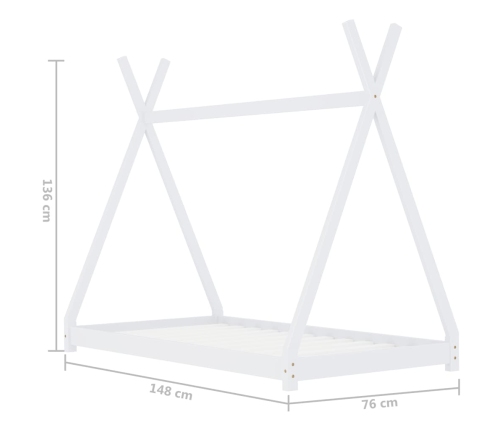 Estructura de cama infantil madera maciza pino blanca 70x140 cm