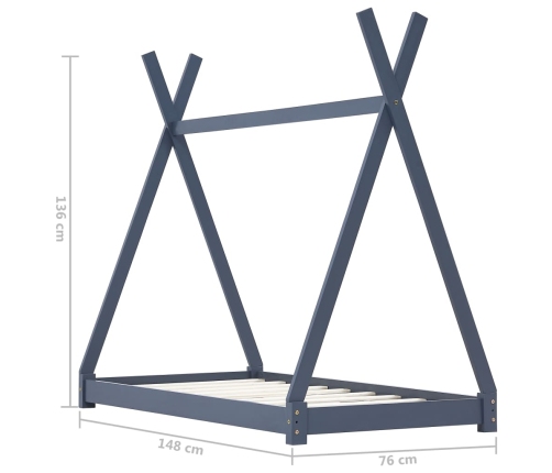 Estructura de cama infantil madera maciza pino gris 70x140 cm