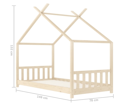 Estructura de cama infantil de madera maciza de pino 70x140 cm