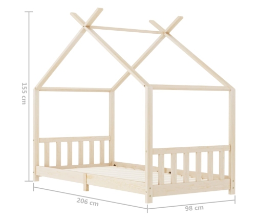 Estructura de cama infantil de madera maciza de pino 90x200 cm