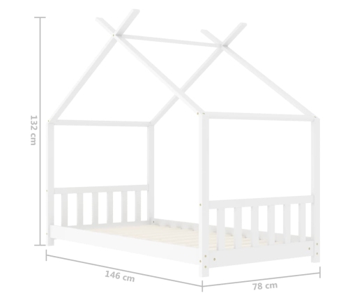 Estructura de cama infantil madera maciza pino blanco 70x140 cm