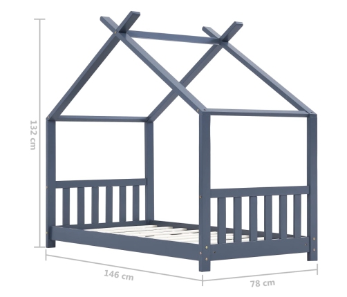 Estructura de cama infantil madera maciza pino gris 70x140 cm