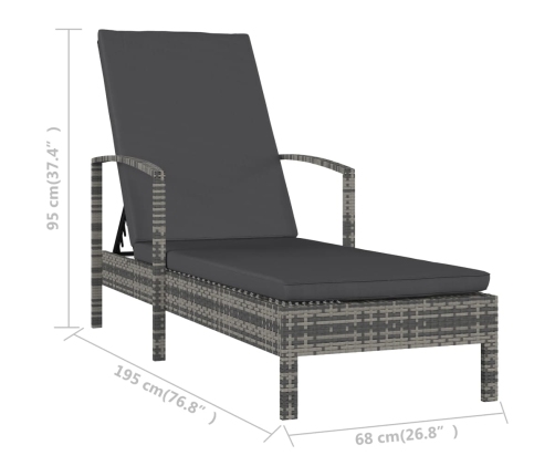 vidaXL Tumbona con reposabrazos ratán sintético gris