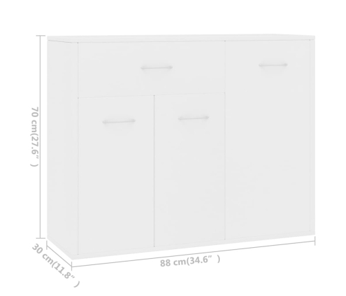 Aparador de madera contrachapada blanco 88x30x70 cm