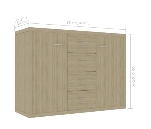 Aparador de madera contrachapada color roble Sonoma 60x30x70 cm