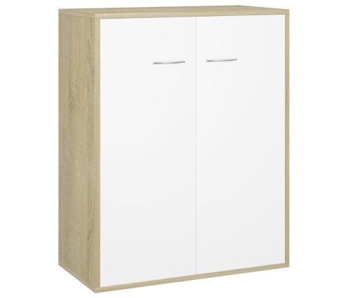 Aparador madera contrachapada blanco y roble Sonoma 60x30x75 cm