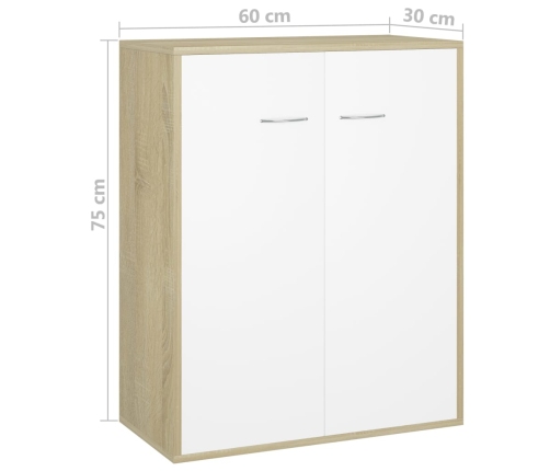 Aparador madera contrachapada blanco y roble Sonoma 60x30x75 cm