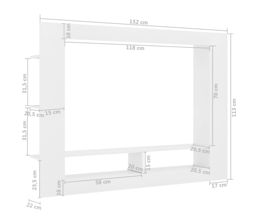 Mueble para TV madera contrachapada blanco 152x22x113 cm