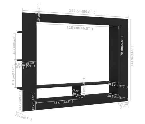 Mueble para TV madera contrachapada negro 152x22x113 cm