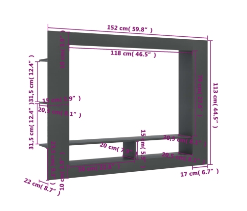 Mueble de TV madera contrachapada gris 152x22x113 cm