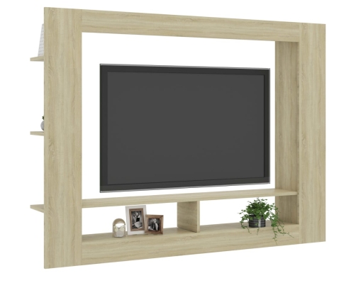 Mueble de TV madera contrachapada color roble 152x22x113 cm