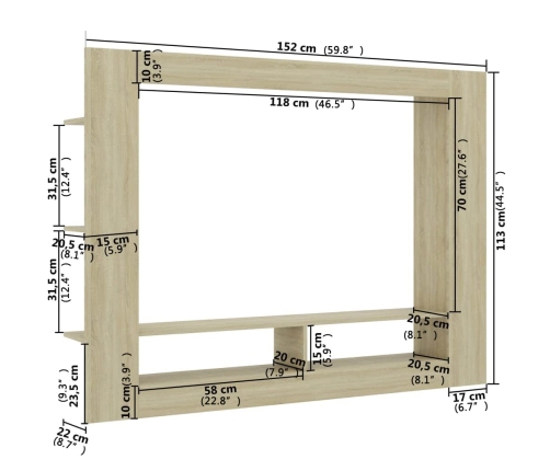 Mueble de TV madera contrachapada color roble 152x22x113 cm