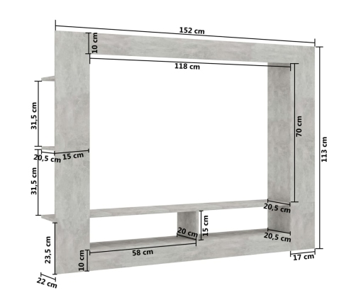 vidaXL Mueble de TV madera contrachapada gris hormigón 152x22x113 cm