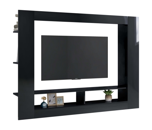 Mueble de TV madera contrachapada negro brillante 152x22x113 cm