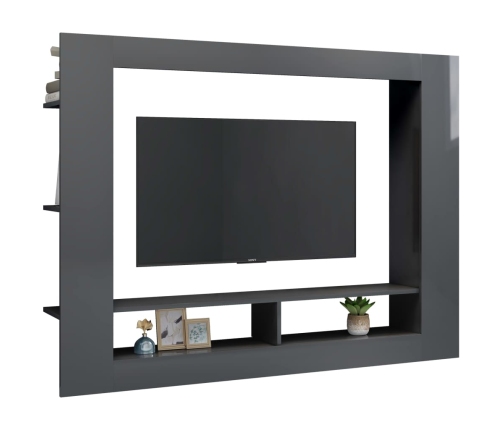 Mueble de TV madera contrachapada gris brillante 152x22x113 cm