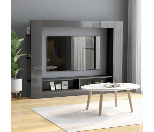 Mueble de TV madera contrachapada gris brillante 152x22x113 cm