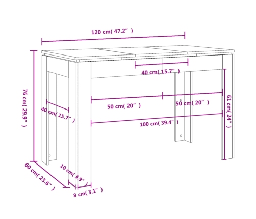 Mesa de comedor madera de ingeniería blanco brillo 120x60x76 cm