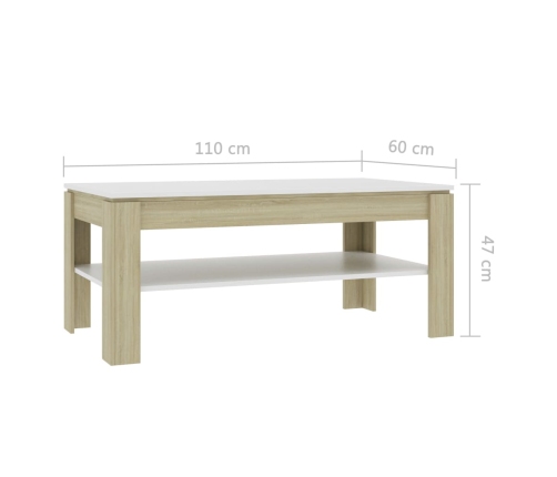 Mesa de centro madera de ingeniería blanco y roble 110x60x47 cm