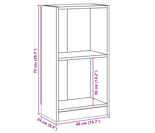 Estantería de madera contrachapada color roble 40x24x75 cm