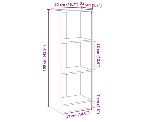 Estantería 3 niveles madera ingeniería roble Sonoma 40x24x109cm