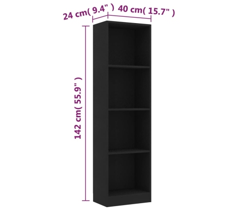 Estantería de 4 niveles madera de ingeniería negro 40x24x142 cm