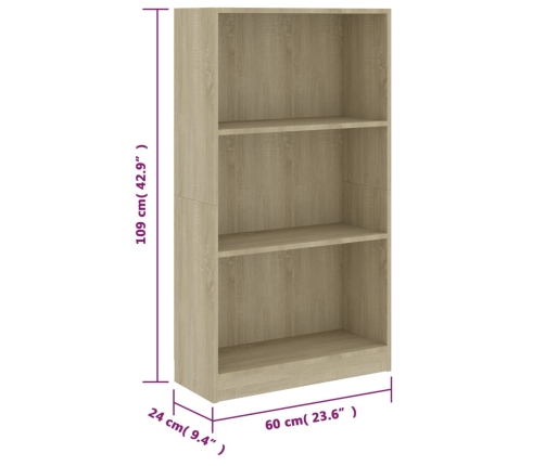 vidaXL Estantería de 3 niveles madera contrachapada Sonoma 60x24x109cm