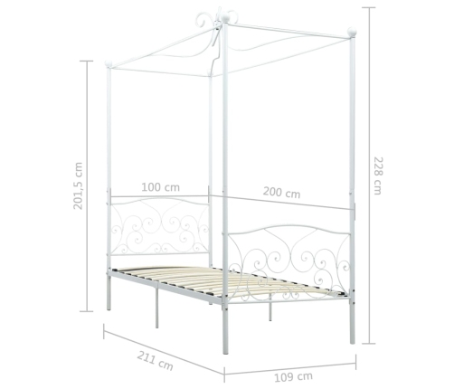 Estructura de cama con dosel metal blanco 100x200 cm