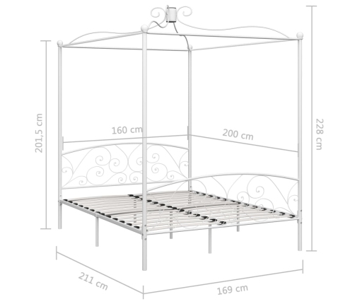 vidaXL Estructura de cama con dosel metal blanco 160x200 cm