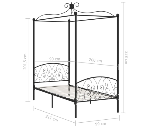 Estructura de cama con dosel metal negro 90x200 cm