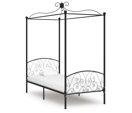 Estructura de cama con dosel metal negro 100x200 cm