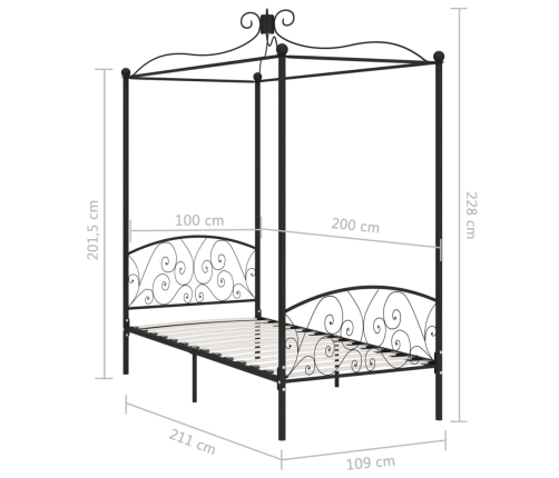 Estructura de cama con dosel metal negro 100x200 cm