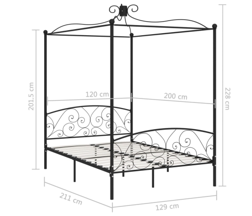 Estructura cama con dosel sin colchón metal negro 120x200 cm