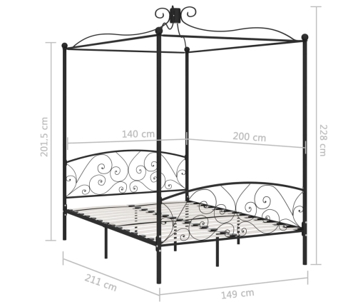 Estructura de cama con dosel metal negro 140x200 cm