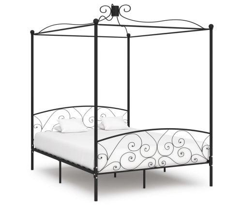 Estructura de cama con dosel metal negro 160x200 cm