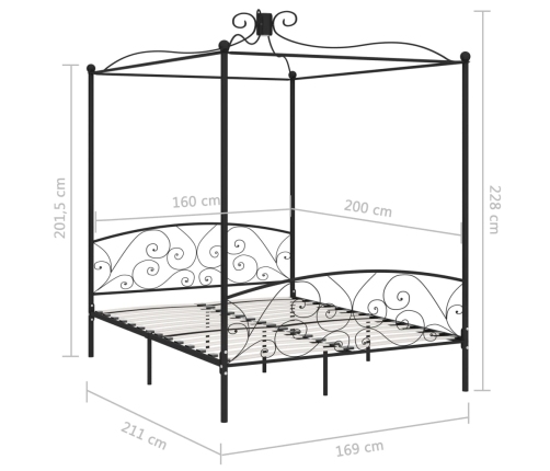 Estructura de cama con dosel metal negro 160x200 cm