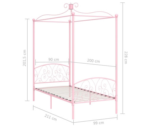 Estructura de cama con dosel metal rosa 90x200 cm