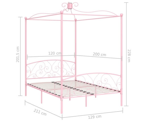 Estructura de cama con dosel metal rosa 120x200 cm