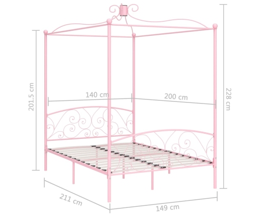 Estructura cama con dosel sin colchón metal rosa 140x200 cm