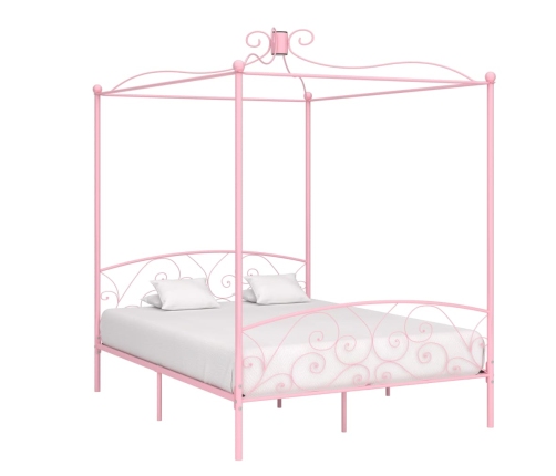 vidaXL Estructura de cama con dosel metal rosa 160x200 cm