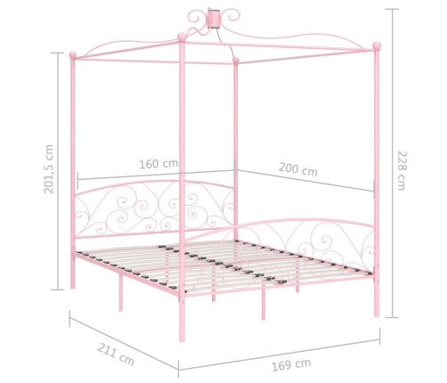 vidaXL Estructura de cama con dosel metal rosa 160x200 cm