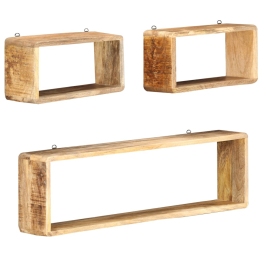 Juego de estantes cubo de pared 3 piezas madera maciza de mango