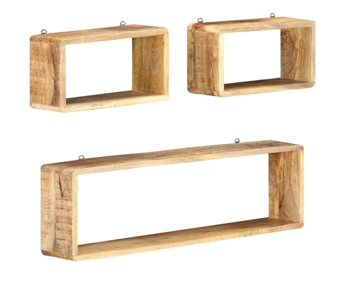 Juego de estantes cubo de pared 3 piezas madera maciza de mango