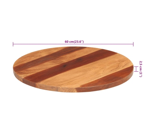 Tablero de mesa redonda madera maciza de acacia 25-27 mm 60 cm