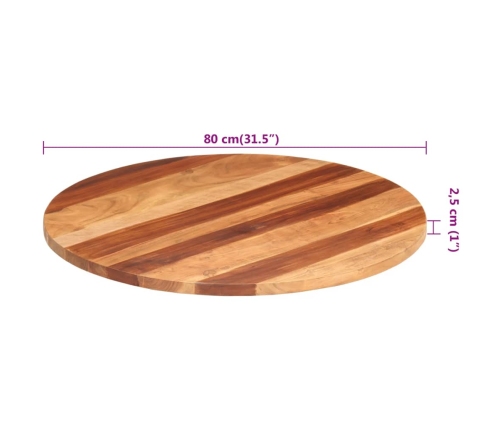 Tablero de mesa redonda madera maciza de acacia 25-27 mm 80 cm